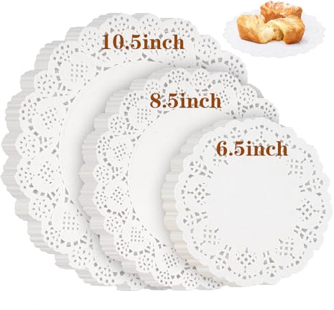 Svalor Paper Doilies Assorted Sizes, 6.5inch 8.5inch and 10.5 inch Doilies for Food, 99 Pieces Disposable Lace Paper Doilies for Tables, Round Paper Placemats Bulk for Cakes Desserts Crafts(White)