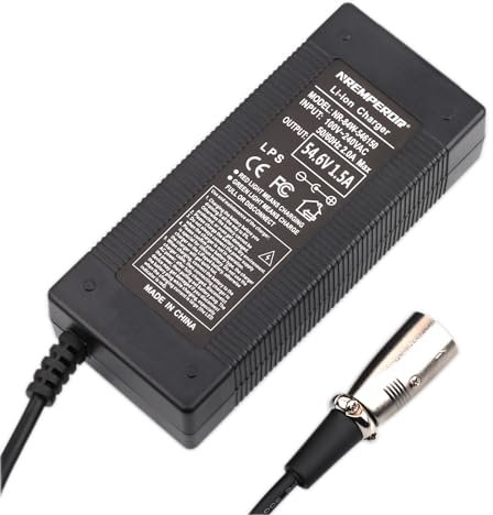 54.6V Cargador de Batería para Litio 13S 48V Cargador 1.5A para Patinete Bicicleta Eléctrica Scooter XLR Conector