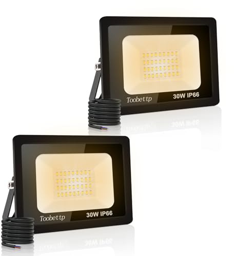 2PCS 30W LED Strahler Außen, 3000LM 3000K Warmweiß Fluter für Garage Hof | Flutlicht mit 36 LED-Chips, 120°Winkel, IP66 180°Halterung,50000h Lebensdauer,Flutlicht Für Garten,Parkplatz