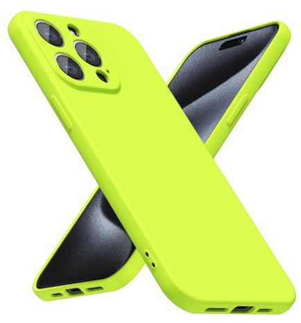LoeoeL for iPhone 15 Pro Phone Case Silicone, Fluorescent Neon Lime Green Bright Color Matte TPU, Minimalist Ultra Thin Slim Soft Rubber Gel Girly Cute Case for Women Men, Camera Cover Protection