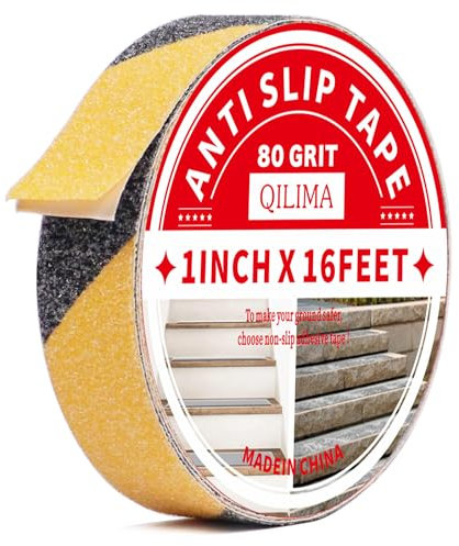 QILIMA Nastro Antiscivolo Autoadesivo Nastro da Segnalazione Giallo e Nero 2.5cm × 5m per l'Uso Interno ed Esterno Alta trazione