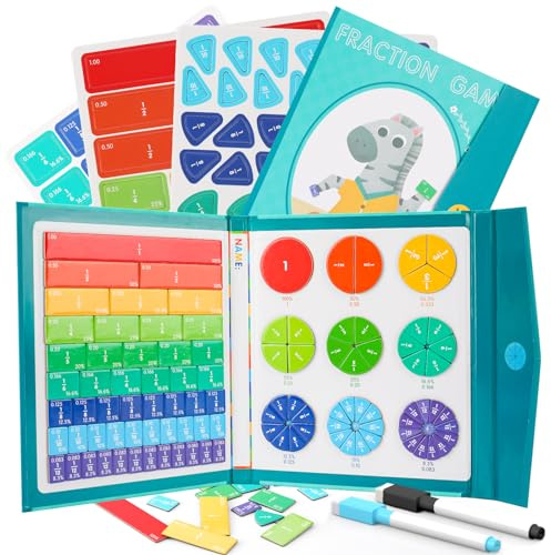 FIPKE Magnetic Fraction Educational Puzzle, 102 Pcs Magnetic Fraction Puzzle for Kids, Magnetic Fraction Tiles & Fraction Circles, Fractions Manipulatives Learning Games for Elementary School