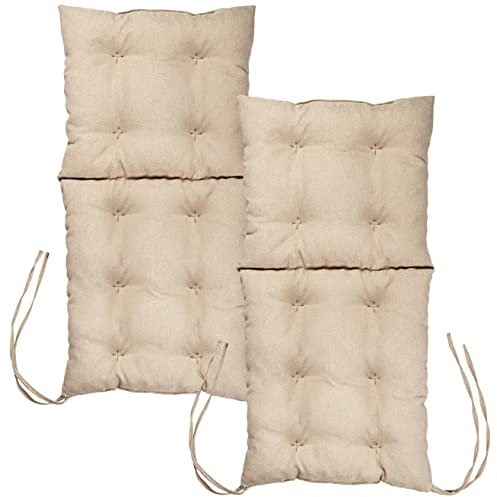 MG Design Stuhlkissen 2er Set 50 x 100 cm Sitzkissen beige - Gartenstühle Sitzauflagen aus Polsterstoff, mit weicher Füllung, mit Schnüren zum Binden - Niedriglehner Auflagen