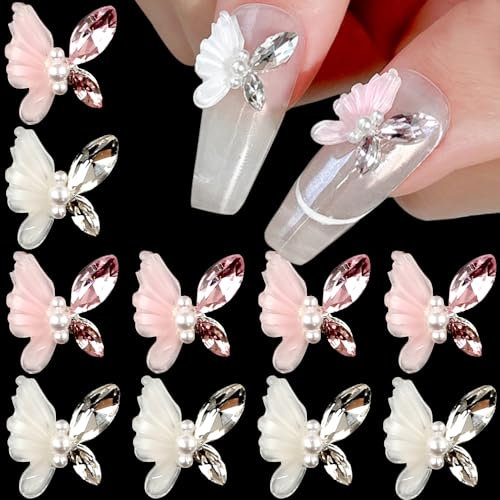 10pcs 3D Kristalle Schmetterling Nagel Charms Anhänger Butterfly Nail Charms Nägel Zubehör Schmetterlinge Deko Nail Art Charms Nageldesign Edelstein Flatback Strasssteine Nagelanhänger Nagel Schmuck
