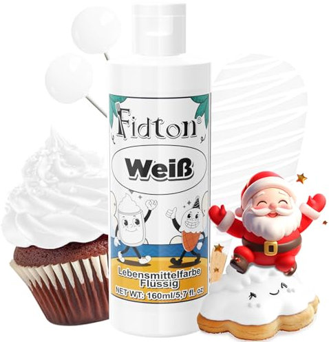 Lebensmittelfarbe Flüssig 160 ml - Fidton Große Kapazität Hochkonzentrierte Food Coloring für Tortendekoration, Flüssige Lebensmittelfarbe für Fondant, Makronen, Donuts, Muffins - Weiß