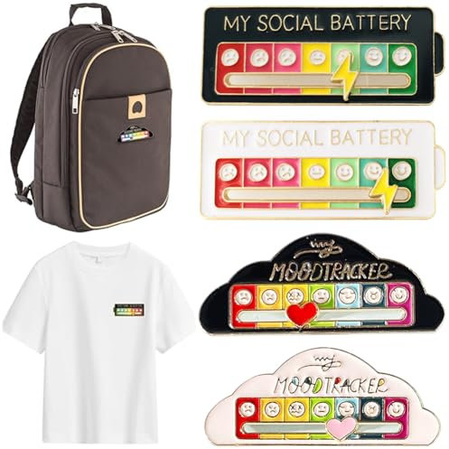 BCTHLBF 4pcs My Social Battery,Social Battery Pin,Funny Social Battery Brooch Badge Pins, Funny Mood Expressing 7 Days a Week, Cute Expression for Decoration Outfits Hats for Men Women Gift