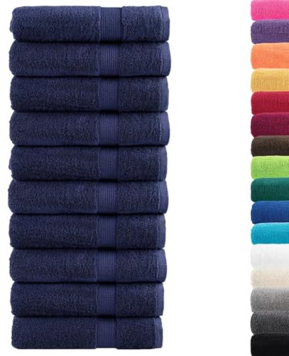 vidaXL Toallas de Ducha 10 uds algodón Azul Marino 70x140 cm 600gsm, Toalla de baño, Toalla, Juego de Toallas de baño, Toallas de baño