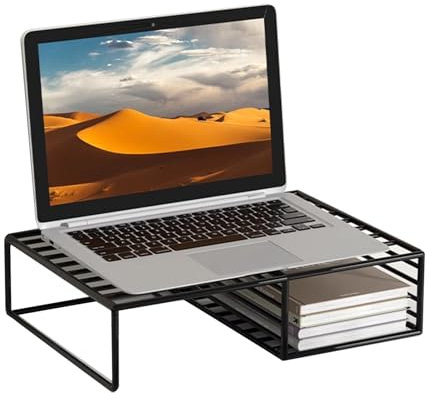 ulafbwur Support de moniteur d'ordinateur pour bureau, support surélevé, support de moniteur, design double couche, support ventilé pour ordinateur portable, organiseur de bureau noir, S