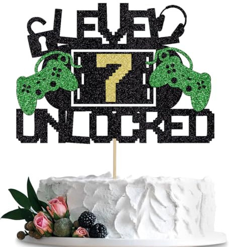 BIABISD Level 7th Unlocked Sign Cake Topper,Happy 7th Birthday Level Up Seventh Cake Decorations,Game Controller 7 Cake Decor,Video Game Controller Themed Kids Boy Girl Birthday Party Supplies