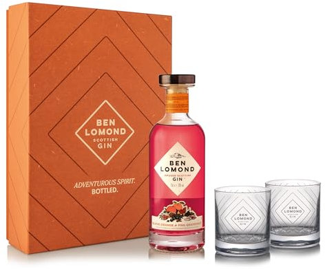 Ben Lomond Blood Orange & Grapefruit Pink Gin gift Set 70cl with 2 Gin glasses (38% ABV) | Scottish, Flavoured Bursting with Zingy Refreshment
