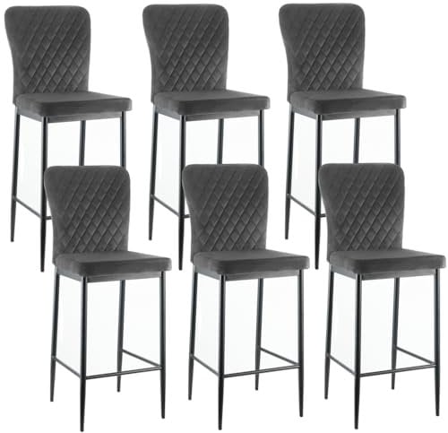 JYMTOM Barhocker 6er Set Designer Barstuhl Hocker, Samt Stuhl für Polsterhocker,mit modischer Hocker mit Metallbeine Tresenhocker Rückenlehne Fußstütze für Bistro Esszimmer und Bar (6, Grau)