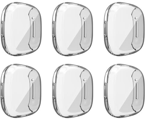 6 Stück Hülle mit Displayschutz Kompatibel mit Fitbit Versa 3/Sense, Glas Ultradünne TPU Rundum Weiche Schutzhülle für Fitbit Versa 3/Sense, ZZZ-6 Stück Klar