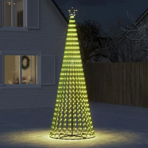 IKAYAA Arbol de Navidad de Exterior con Luces Cono Árbol de Navidad Metal Grande Blanco cálido 688 LED Iluminación Navideña Festival Adorno Decoración Jardín Patio Árbol de Navidad Cónico 3 m