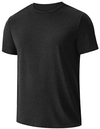 Weardear Sport Shirt Männer Outdoor Laufshirt Schnelltrocknend Atmungsaktiv Funktionsshirt Herbst Leicht Sport Tshirts Rundhals Kurzarmshirt Schwarz M