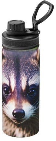 Little Raccoon Face 18 oz Stainless Steel Insulated Sports Kettle with Raccoon Face Design
