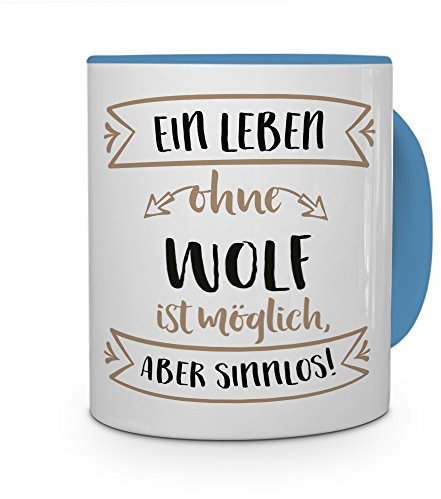 printplanet® Tasse mit Namen Wolf - Motiv Sinnlos - Namenstasse, Kaffeebecher, Mug, Becher, Kaffeetasse - Farbe Hellblau