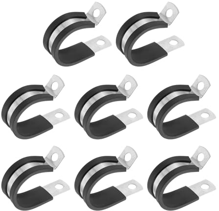 PATIKIL 1 Inch Cable Clamp, 8 Pack 304 Stainless Steel Rubber Cushioned Insulated Pipe Metal Clamp for Tube Pipe Hose Cable Wire Cord Installation