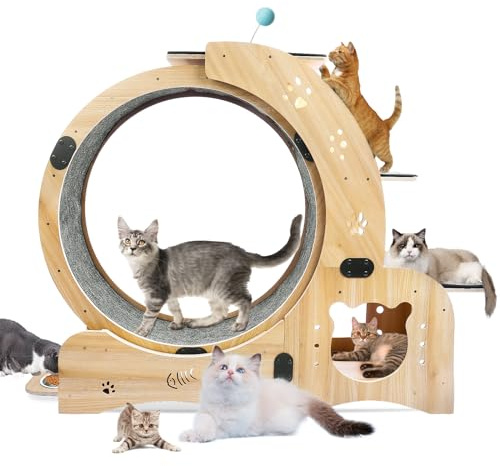 Katzenlaufrad, Katzenlaufrad, Katzenlaufräder für Indoor-Katzen, Katzenrad, Holz-Kletterrahmen, Katzenlaufband, übergroße Roller, Katzen-Aktivitätszentrum, groß (6-in-1)