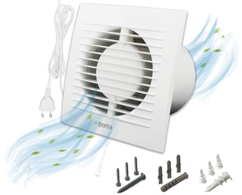 H&C VENT Ø 100mm Badlüfter mit Stecker mit Schalter -1,5m │ Bad Ventilator IPX4 15W 100m³/h 32dB │ Abluftventilator Für Badezimmer Küche Garage Gewächshaus Growzelt WC Fan│ Lüfter Wand Decke Fenster