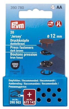 Prym 390780 Druckknöpfe Jersey, 12 mm, dunkelbraun, kompatibel mit dem Vario Creative Tool