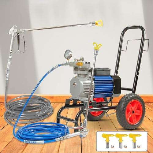 WOTZOV Spruzzatore di Vernice airless Commerciale da 3500 W, 450 Bar, Alta Pressione, 18 l/min, Macchina per verniciatura per impieghi gravosi con 2 Pistole a spruzzo e Tubo fle