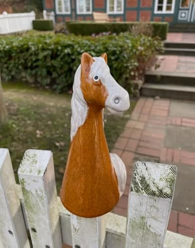 windschief-living Zuckersüßer Zaunhocker,Zaunstecker Pferd Bueno Hellbraun, Zaunfigur, Keramik