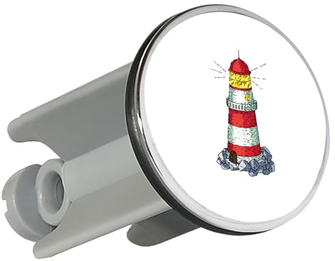 Huuraa Waschbeckenstöpsel Leuchtturm Lighthouse Geschenk | Universal Stopfen 4cm höhenverstellbar Abflussstopfen Geschenkidee Stöpsel mit Motiv für das Waschbecken