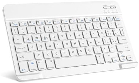 COEZFE Tastiera Wireless Bluetooth, 10 Rechargeable Tastiera Universale per Tablet, Piccola Tastiera Wireless per iPad/Samsung/Lenovo/Xiaomi/Honor/Huawei Tablet, Layout Italiano QWERTY, Bianco