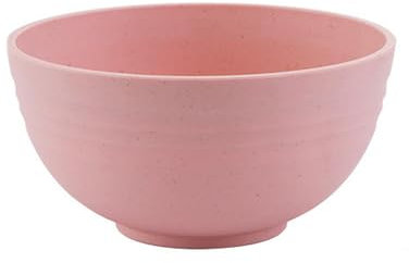 2PC-Solid Color Straw Bowl Round Simple Polished Rice Bowl-Large [Pink]
