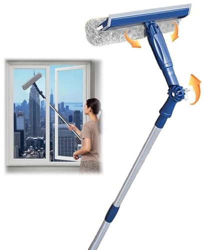 Equipo de limpieza de ventanas, herramienta de lavado de ventanas con boquilla 2 en 1 y boquilla giratoria, herramientas de limpieza de vidrios para ventanas altas interiores/exteriores
