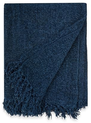 Emma Barclay Throw Blanket For Sofas Bed Extra Large Soft Chenille Throws For Settees In Navy Throw Fleece Blankets - Darcy Collection 60 x 80 (152cm x 203cm) Navy
