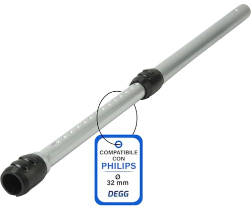 DEGG Tubo de aspiradora compatible con Philips PowerPro Expert Serie, Performer Expert y Marathon, tubo telescópico de 32 mm, accesorio para aspiradora, color plateado