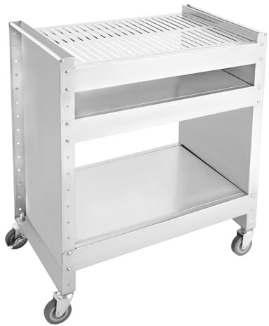 Grillwagen aus Edelstahl 59x40.5x82cm Mobiler Barbecue-Wagen Grillständer mit 4 Universalrädern Outdoor Grill Trolley Grilltisch mit Verstellbares Laminat für Familientreffen Ausflügen Camping