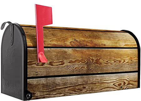 banjado Amerikanischer Briefkasten - US Mailbox/Letterbox mit Motiv Motiv Holzbretter 51x22x17cm - Postkasten Stahl aus Amerika – Briefkasten amerikanisch schwarz pulverbeschichtet