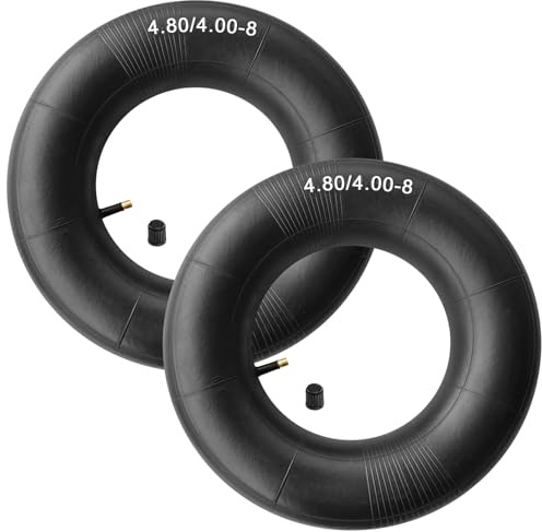 Lot de 2 chambres à air 4,80/4,00-8 - Valve incurvée TR-87 de rechange pour brouettes, tondeuses à gazon, diables, chariots de jardin pour pneus de 4,80/10,2 à 20,3 cm, chambre à air de 4,00-8