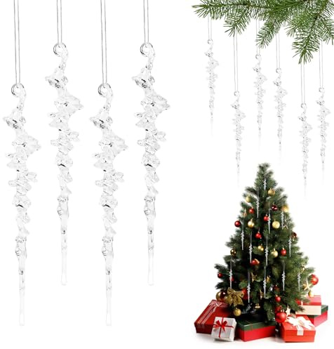 18 Stück Winterdeko Eiszapfen Weihnachtsbaum,Acryl Weihnachtsdeko Eiszapfen Deko Transparent 130mm Eistropfen Anhänger Weihnachtsbaumschmuck Kristall Dekorationen