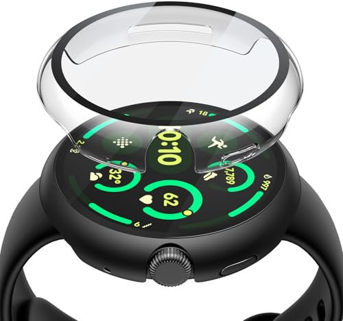 Misxi 2 Stück Schutzhülle für Google Pixel Watch 3 45mm | Harte PC Hülle, Gehärtetes Glas-Displayschutz, Kratzfest Schutzfolie, Hochempfindliche, 1 Schwarz + 1 Transparent