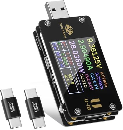 Heemol USB Tester Messgerät,1.77'' TFT LCD DC 4-25V 6.5A Leistungsmesser with PD/QC Trigger,156W Spannungs und Stromprüfer,Cable Resistance & High Speed Ripple Measurement for Charger Power Bank