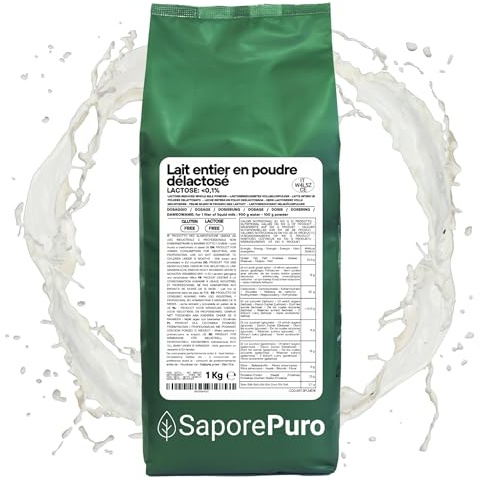 SaporePuro Laktosfritt Helmjölkspulver 1 kg – Mjölk för Mänsklig Konsumtion | Hög Löslighet | Idealisk för Bakverk, Bröd och Glass | Professionell och Industriell Användning | Laktosfri | Glutenfri