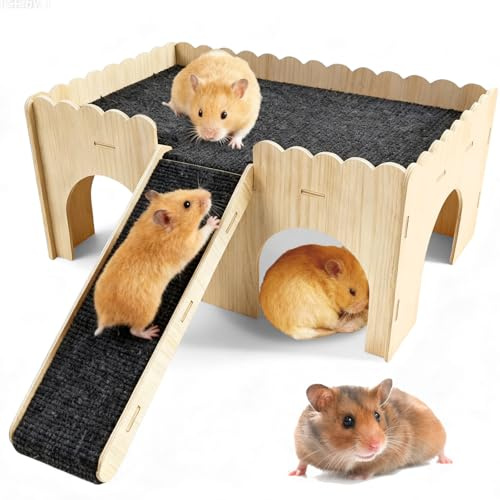 Mehrstöckiges Meerschweinchen Haus mit Treppe und Matten - Großes 38 x 25 x 18 cm Holz Versteck, Abnehmbar - Spielzeug Zubehör für Kleine Haustiere wie Chinchillas Hamster Kaninchen & Rennmäuse