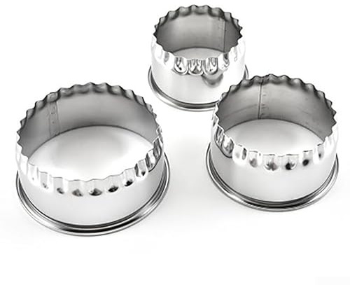 SiSinkal 3 Stück Edelstahl Crinkle Edge Gebäck Keks- und Scone-Ausstechformen, runde Teigtaschen-Formen zum Backen von Mince Pies, Keksen und Tarts in der Küche zu Hause, Silber