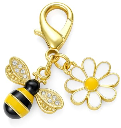 DONWOIE Schlüsselanhänger Biene –Taschenanhänger mit kristallbesetztem Bienen- und eleganten weißen Blumen-Design, süße Schlüsselanhänger-Geschenke für Frauen, Männer und Naturliebhaber