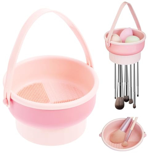 Tapis Nettoyage Pinceaux Maquillage Silicone, 3 en 1 Nettoyant pour Pinceaux Cosmétique, Détachable Bol Nettoyant Brosses de Cosmétique, Outil de Lavage Portable Pliable pour Nettoyant Séchage Ranger