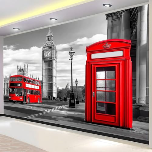 Fototapete London Tapete 250 x 175 cm (WxH) Fototapeten Schlafzimmer Wohnzimmer Moderne 3D Effekt Wandtapete Londoner Straße Vliestapete Wand Dekoration Poster Foto Tapeten q.9186