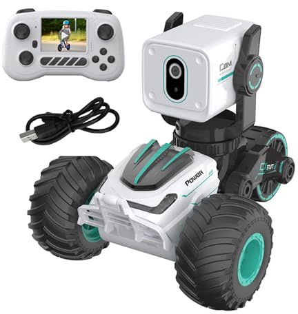 Biplut RC Car with Camera, RC Stunt Car with 720P Real Time Video Camera, 360° Spins & LED Lights, Off-Road Truck, Adjustable Camera, Gift for Kids & Adults (White)