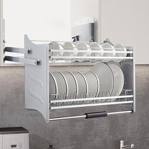 Estante abatible for gabinete de cocina de alta resistencia, estante de almacenamiento for utensilios, estante de cocina, canasta elevadora, estante abatible de metal, persiana abatible(34 EU)