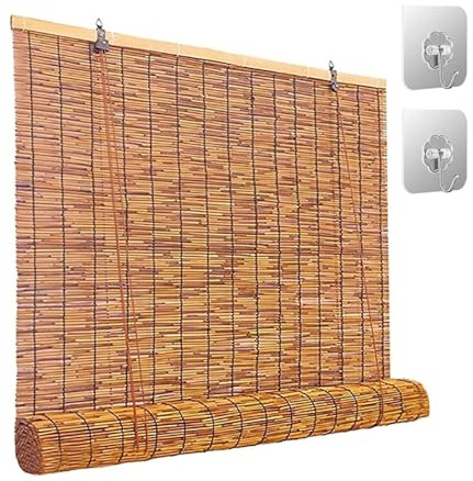 Outdoor Porch Privacy Shades Bamboo Blinds 240 160 280 220 130 cm, Waterproof Roll Up Window Blind, Light Filtering Bamboo Shade for Pergola Patio, Blackout Roman Shades for Windows(W165cm x H220cm)