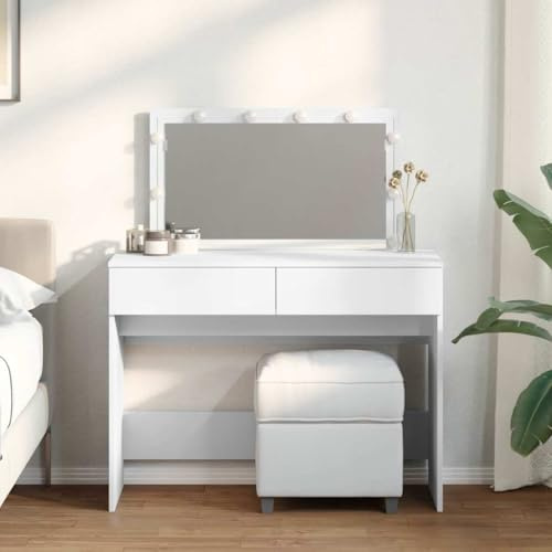 Ziaphsol Coiffeuse avec LED Blanche 100x40x120 cm Miroir intégré Rangement tiroirs pour Maquillage Chambre Dressing Salle de Bain Meuble élégant
