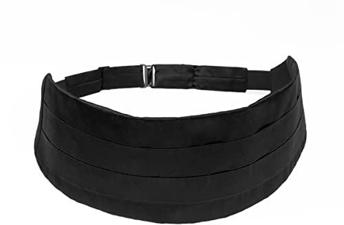 Remo Sartori - Fusciacca Fascia da Smoking in Puro Raso di Seta Nero, 4 Pieghe, Chiusura Regolabile, Made in Italy, Uomo (GIROVITA da 90 a 110 cm)