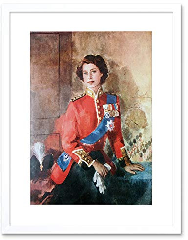 Wee Blue Coo PAINTING PORTRAIT QUEEN ELIZABETH II ENGLAND BLACK FRAMED ART PRINT B12X9755